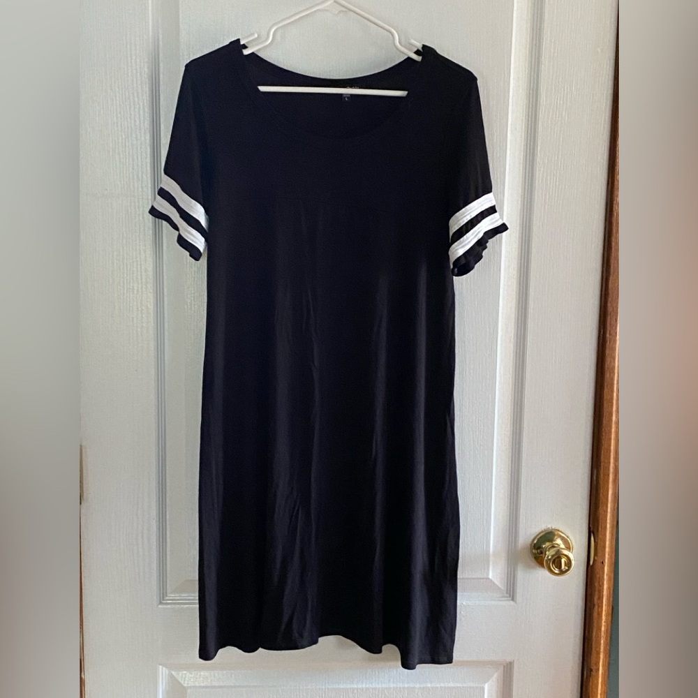 Hippi Chick Black Cover Up Dress with White Sleeve Stripes
